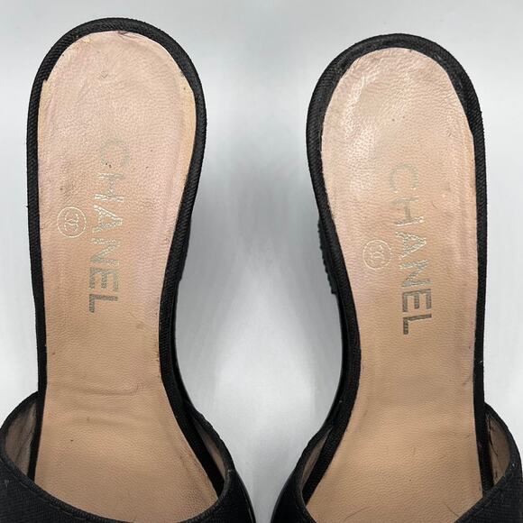 Chanel CC Logo Black Wedges Size 6.5/7 - Picture 3 of 7